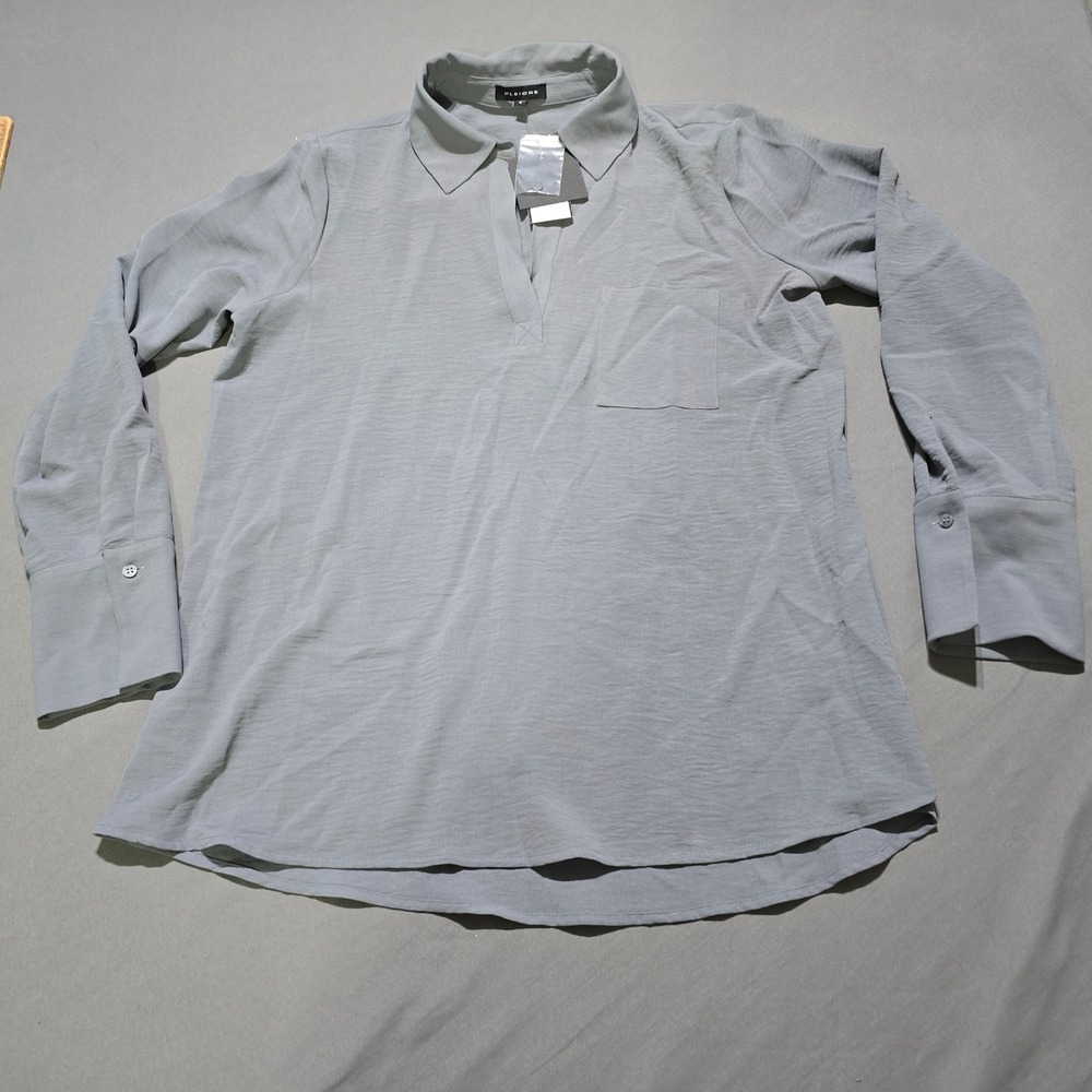Pleione Blouse Women Medium Slate Gray Long Sleeve V-Neck Textured XSQ506122RK